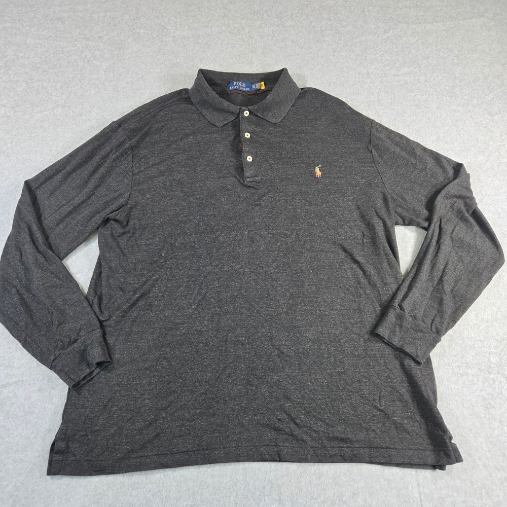 Polo Ralph Lauren Mens XLT Long Sleeve Polo Shirt Charcoal Gray Heather Cotton